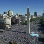 
              Argentine soccer fans celebrate their team's World Cup victory over France  in Buenos Aires, Argentina, Sunday, Dec. 18, 2022. (AP Photo/Gustavo Garello)
            