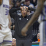 
              Sacramento Kings head coach Mike Brown reacts to an official's call during the first quarter of an NBA basketball game against the Chicago Bulls in Sacramento, Calif., Sunday, Dec. 4, 2022. (AP Photo/Randall Benton)
            