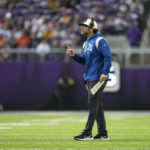 Indianapolis Colts interim head coach Jeff Saturday directs his team during the first half of an NFL football game against the Minnesota Vikings, Saturday, Dec. 17, 2022, in Minneapolis. (AP Photo/Abbie Parr)