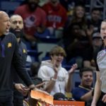 Phoenix Suns head coach Monty Williams, left, argues a call in the first half of an NBA basketball game against the New Orleans Pelicans in New Orleans, Friday, Dec. 9, 2022. (AP Photo/Matthew Hinton)