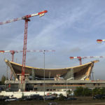 FILE - The aquatic center that will host the artistic swimming, water-polo and diving competitions for Paris Olympic Games in 2024 is under construction in Saint-Denis, north of Paris, Wednesday, Oct.19, 2022. (AP Photo/Bertrand Combaldieu, File)