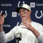 Indianapolis Colts quarterback Matt Ryan speaks during a news conference after an NFL football game against the Minnesota Vikings, Saturday, Dec. 17, 2022, in Minneapolis. The Vikings won 39-36 in overtime. (AP Photo/Andy Clayton-King)