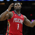 New Orleans Pelicans forward Zion Williamson (1) reacts to a foul call during the second half of an NBA basketball game against the Phoenix Suns, Saturday, Dec. 17, 2022, in Phoenix. (AP Photo/Matt York)