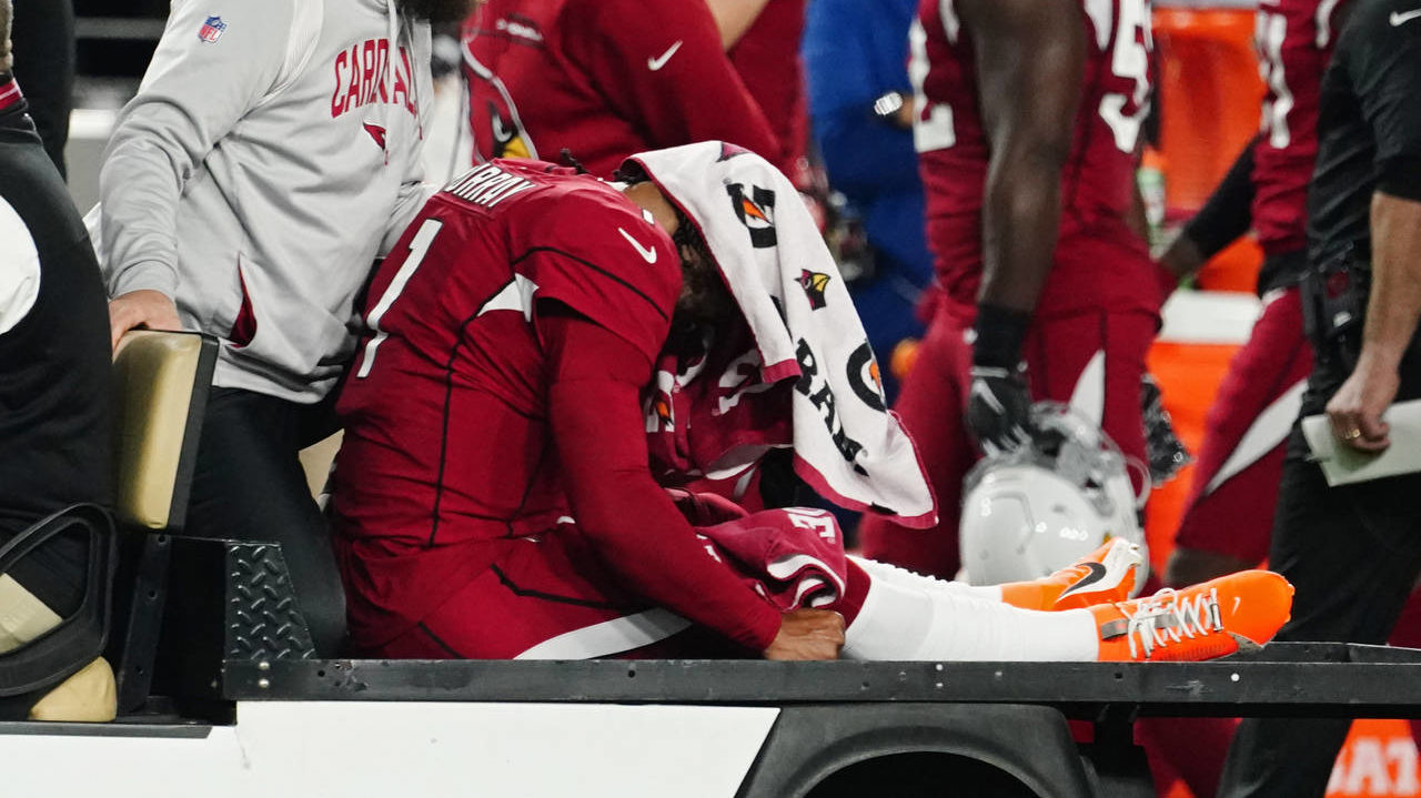 Arizona Cardinals quarterback Kyler Murray (1) is brought off the field after an injury during the ...