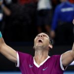 FILE - Rafael Nadal, of Spain, celebrates his win over Daniil Medvedev, of Russia, in the men's singles final at the Australian Open tennis championships in Melbourne, Australia,  Jan. 31, 2022. (AP Photo/Hamish Blair, File)