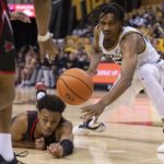 
              Missouri's Aidan Shaw, right, and Southeast Missouri State's Aquan Smart, left, battle for the ball during the first half of an NCAA college basketball game Sunday, Dec. 4, 2022, in Columbia, Mo. (AP Photo/L.G. Patterson)
            