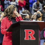 
              Former Rutgers head coach, C. Vivian Stringer, becomes emotional during a ceremony held in her honor at half time at the Big Ten Conference women's college basketball game between the Rutgers Scarlet Knights and the Ohio State Buckeyes in Piscataway, N.J., Sunday, Dec. 4, 2022.  (AP Photo/Stefan Jeremiah)
            