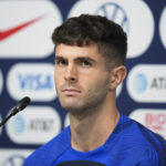 
              Christian Pulisic of the United States attends a press conference before a training session at Al-Gharafa SC Stadium, in Doha, Thursday, Dec. 1, 2022. (AP Photo/Ashley Landis)
            