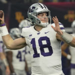 Kansas State quarterback Will Howard (18) throws in the first half of the Big 12 Conference championship NCAA college football game against TCU, Saturday, Dec. 3, 2022, in Arlington, Texas. (AP Photo/LM Otero)