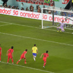 
              Brazil's Neymar, left, scores on a penalty kick against South Korea's goalkeeper Kim Seung-gyu, right, during the World Cup round of 16 soccer match between Brazil and South Korea, at the Education City Stadium in Al Rayyan, Qatar, Monday, Dec. 5, 2022. (AP Photo/Ariel Schalit)
            