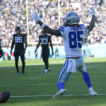 
              Dallas Cowboys wide receiver Noah Brown (85) celebrates after scoring a touchdown during the second half of an NFL football game against the Jacksonville Jaguars, Sunday, Dec. 18, 2022, in Jacksonville, Fla. (AP Photo/Phelan M. Ebenhack)
            