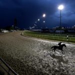 Horses work out in the rain at Churchill Downs Tuesday, May 3, 2022, in Louisville, Ky. The 148th running of the Kentucky Derby is scheduled for Saturday, May 7. (AP Photo/Charlie Riedel)
