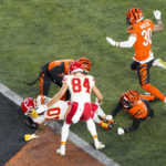Kansas City Chiefs running back Isiah Pacheco (10) runs in for a touchdown against the Cincinnati Bengals in the second half of an NFL football game in Cincinnati, Fla., Sunday, Dec. 4, 2022. (AP Photo/Joshua Bickel)