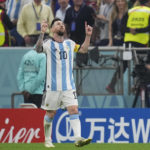 
              Argentina's Lionel Messi celebrates after he scored during the World Cup semifinal soccer match between Argentina and Croatia at the Lusail Stadium in Lusail, Qatar, Tuesday, Dec. 13, 2022. (AP Photo/Manu Fernandez)
            