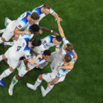 
              England's players celebrate after scoring the opening goal of their team against Senegal during the World Cup round of 16 soccer match between England and Senegal, at the Al Bayt Stadium in Al Khor, Qatar, on Sunday, Dec. 4, 2022. (AP Photo/Petr David Josek)
            