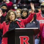 
              Former Rutgers head coach, C. Vivian Stringer, is honored at a ceremony during half time at the Big Ten Conference women's college basketball game between the Rutgers Scarlet Knights and the Ohio State Buckeyes in Piscataway, N.J., Sunday, Dec. 4, 2022.  (AP Photo/Stefan Jeremiah)
            