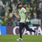 
              Brazil's Neymar applauds fans at the end of the World Cup group G soccer match between Cameroon and Brazil, at the Lusail Stadium in Lusail, Qatar, Friday, Dec. 2, 2022. (AP Photo/Natacha Pisarenko)
            