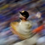 
              San Diego Padres relief pitcher Nick Martinez throws during the ninth inning of a baseball game against the Kansas City Royals Saturday, Aug. 27, 2022, in Kansas City, Mo. (AP Photo/Charlie Riedel)
            