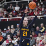 California guard Mia Mastrov shoots a 3-point basket against Stanford during the first half of an NCAA college basketball game in Stanford, Calif., Friday, Dec. 23, 2022. (AP Photo/Godofredo A. Vásquez)