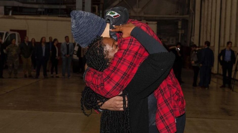 Brittney Griner greets her wife after returning home after 10 months in a Russian prison. (Photo vi...
