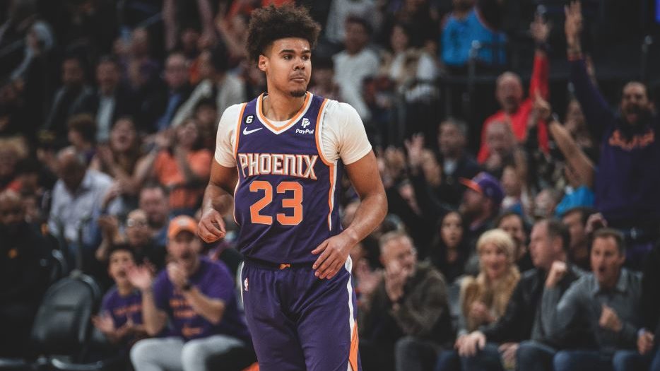Phoenix Suns wing Cam Johnson during a 128-97 win over the Charlotte Hornets at Footprint Center in...