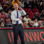 Arizona State head coach Bobby Hurley calls a play in a 77-69 loss to USC at Desert Financial Arena in Tempe, Ariz., on Jan. 21, 2023. (Arizona Sports/Jeremy Schnell)