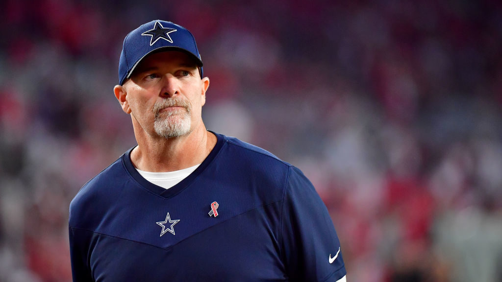 Defensive coordinator Dan Quinn of the Dallas Cowboys looks on before the game against the Tampa Ba...