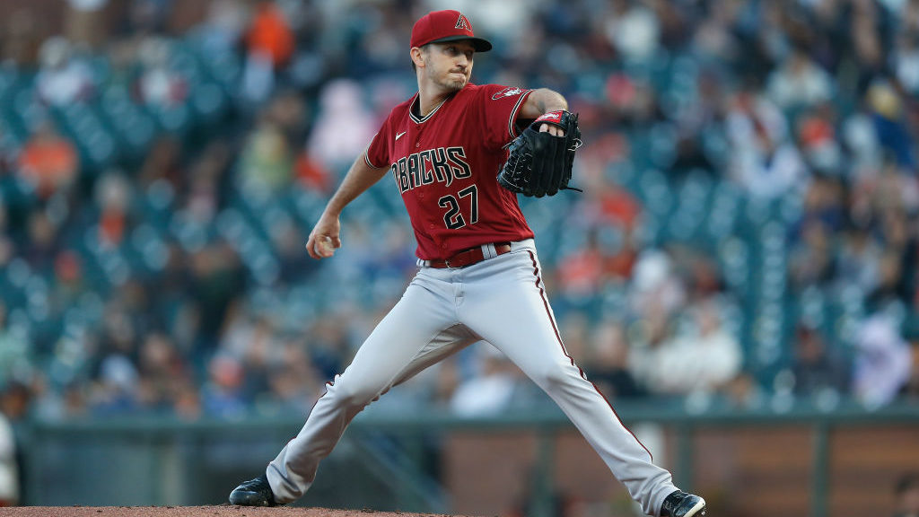 Zach Davies #27 of the Arizona Diamondbacks pitches in the bottom of the first inning against the S...