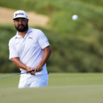 
              J.J. Spaun chips onto the ninth green during the third round of the Tournament of Champions golf event, Saturday, Jan. 7, 2023, at Kapalua Plantation Course in Kapalua, Hawaii. (AP Photo/Matt York)
            