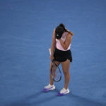 
              Jessica Pegula of the U.S. reacts after losing a point to Victoria Azarenka of Belarus during their quarterfinal match at the Australian Open tennis championship in Melbourne, Australia, Tuesday, Jan. 24, 2023. (AP Photo/Dita Alangkara)
            