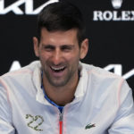 Novak Djokovic of Serbia reacts during a press conference following his win over Stefanos Tsitsipas of Greece in the men's singles final at the Australian Open tennis championship in Melbourne, Australia, early Monday, Jan. 30, 2023. (AP Photo/Dita Alangkara)