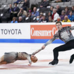 
              Alexa Knierim and Brandon Frazier compete in the pairs short program at the U.S. figure skating championships in San Jose, Calif., Thursday, Jan. 26, 2023. (AP Photo/Godofredo A. Vásquez)
            