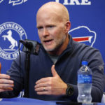 
              Buffalo Bills head coach Sean McDermott speaks with the media, Thursday Jan. 5, 2023, in Orchard Park, N.Y. Bills safety Damar Hamlin was taken to the hospital after collapsing on the field during the Bill's NFL football game against the Cincinnati Bengals on Monday night. (AP Photo/Jeffrey T. Barnes)
            