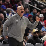 
              Houston Rockets assistant coach John Lucas II yells from the sideline during the first half of an NBA basketball game against the Detroit Pistons, Saturday, Jan. 28, 2023, in Detroit. (AP Photo/Carlos Osorio)
            