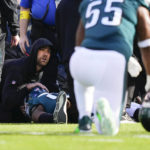
              Philadelphia Eagles defensive end Josh Sweat is tended to after being injured in the first half of an NFL football game against the New Orleans Saints in Philadelphia, Sunday, Jan. 1, 2023. (AP Photo/Matt Slocum)
            