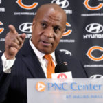 
              Chicago Bears new President & CEO Kevin Warren points as he speaks during an NFL football news conference at Halas Hall in Lake Forest, Ill., Tuesday, Jan. 17, 2023. (AP Photo/Nam Y. Huh)
            