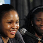 
              Minnesota Lynx first-round draft picks Maya Moore, left, and Amber Harris talk to reporters, April 12, 2011, in Minneapolis, the day after the WNBA basketball draft. Moore has officially decided to retire from playing basketball, making her announcement on “Good Morning America” on Monday, Jan. 16, 2023. (Jerry Holt/Star Tribune via AP, file)
            