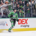 
              Dallas Stars defender Esa Lindell celebrates after scoring in the second period of an NHL hockey game against the Florida Panthers in Dallas, Sunday, Jan. 8, 2023. (AP Photo/Gareth Patterson)
            
