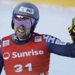 
              Norway's Aleksander Aamodt Kilde reacts after completing an alpine ski, men's World Cup giant slalom race, in Adelboden, Switzerland, Saturday, Jan. 7, 2023. (AP Photo/Giovanni Pizzato)
            