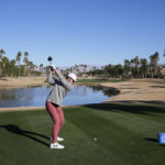 Davis Thompson hits from the 13th tee during the American Express golf tournament on the Nicklaus Tournament Course at PGA West Friday, Jan. 20, 2023, in La Quinta, Calif. (AP Photo/Mark J. Terrill)