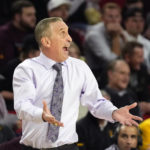 Arizona State head coach Bobby Hurley shouts at officials during the first half of an NCAA college basketball game against Washington State in Tempe, Ariz., Thursday, Jan. 5, 2023. (AP Photo/Ross D. Franklin)