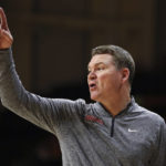 Arizona coach Tommy Lloyd calls out to players during the second half of the team's NCAA college basketball game against Oregon State in Corvallis, Ore., Thursday, Jan. 12, 2023. Arizona won 86-74. (AP Photo/Amanda Loman)
