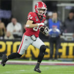 Georgia wide receiver Ladd McConkey (84) runs against TCU during the second half of the national championship NCAA College Football Playoff game, Monday, Jan. 9, 2023, in Inglewood, Calif. (AP Photo/Marcio Jose Sanchez)