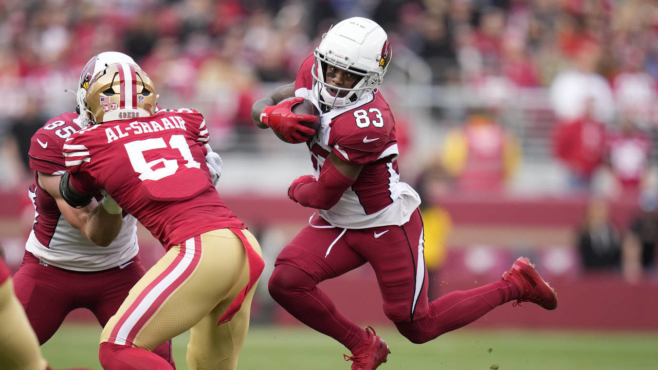 Arizona Cardinals wide receiver Greg Dortch (83) runs against the San Francisco 49ers during the fi...