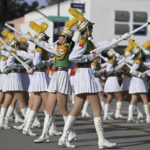 
              The Taipei First Girls High School Marching Band, Honor Guard and Color Guard perform at the 134th Rose Parade in Pasadena, Calif., Monday, Jan. 2, 2023. (AP Photo/Michael Owen Baker)
            