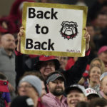 Georgia fans cheer during the second half of the national championship NCAA College Football Playoff game between Georgia and TCU, Monday, Jan. 9, 2023, in Inglewood, Calif. (AP Photo/Ashley Landis)