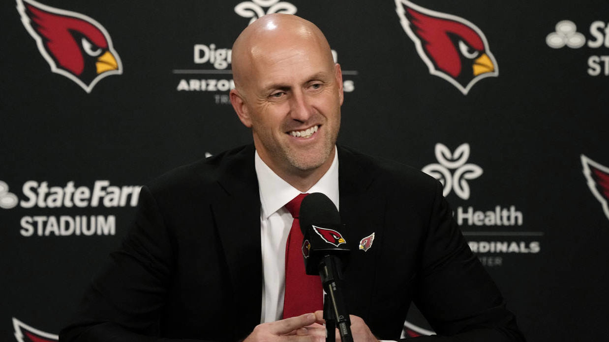 Monti Ossenfort smiles as he is introduced as the new general manager of the Arizona Cardinals NFL ...