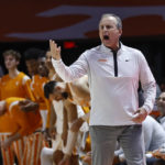 
              Tennessee coach Rick Barnes gestures during the first half of the team's NCAA college basketball game against Texas on Saturday, Jan. 28, 2023, in Knoxville, Tenn. (AP Photo/Wade Payne)
            