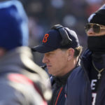 
              Chicago Bears head coach Matt Eberflus, center, watches from the sideline during the first half of an NFL football game against the Minnesota Vikings, Sunday, Jan. 8, 2023, in Chicago. (AP Photo/Nam Y. Huh)
            