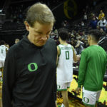 Oregon head coach Dana Altman leaves the court after an NCAA college basketball game against Arizona State, Thursday, Jan. 12, 2023, in Eugene, Ore. (AP Photo/Andy Nelson)
